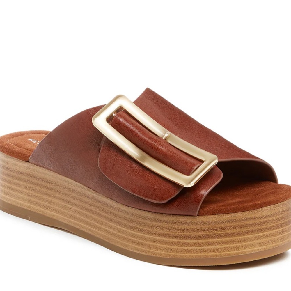 Kelsi Dagger Brown Mules with Gold Buckle